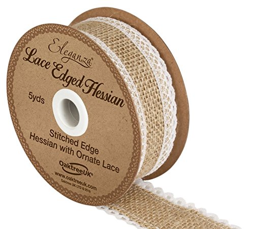 White Lace Edged Hessian Ribbon - 36mm x 5 yards