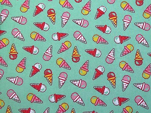 1 Metre Polycotton Ice Creams on Green Background Summer 45" Width T200