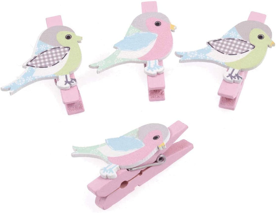 Wooden Birds with Pegs: Pack of 4, 4.5cm long, 3.5cm wide