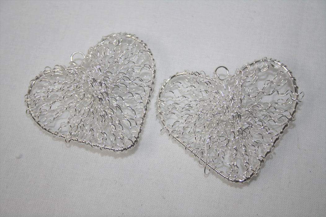 2 Silver Wire Hanging Hearts