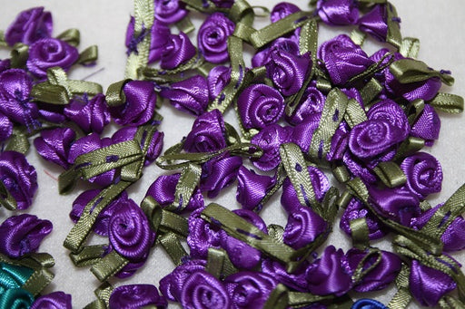 satin purple ribbon rose 100pcs L625