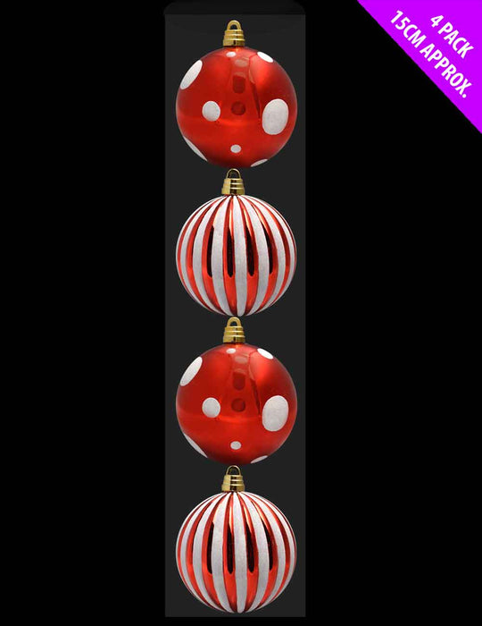 4 Giant Red & White Baubles
