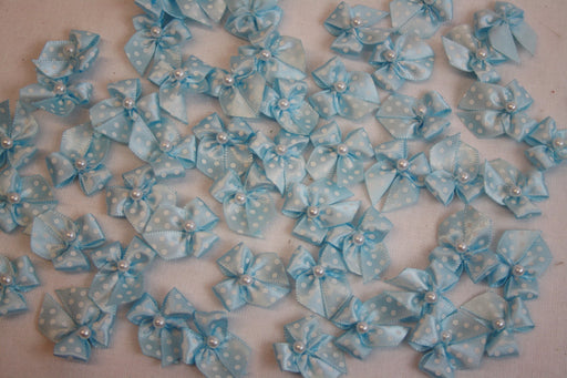 9mm Polka Dot Bows x 100 Light Blue