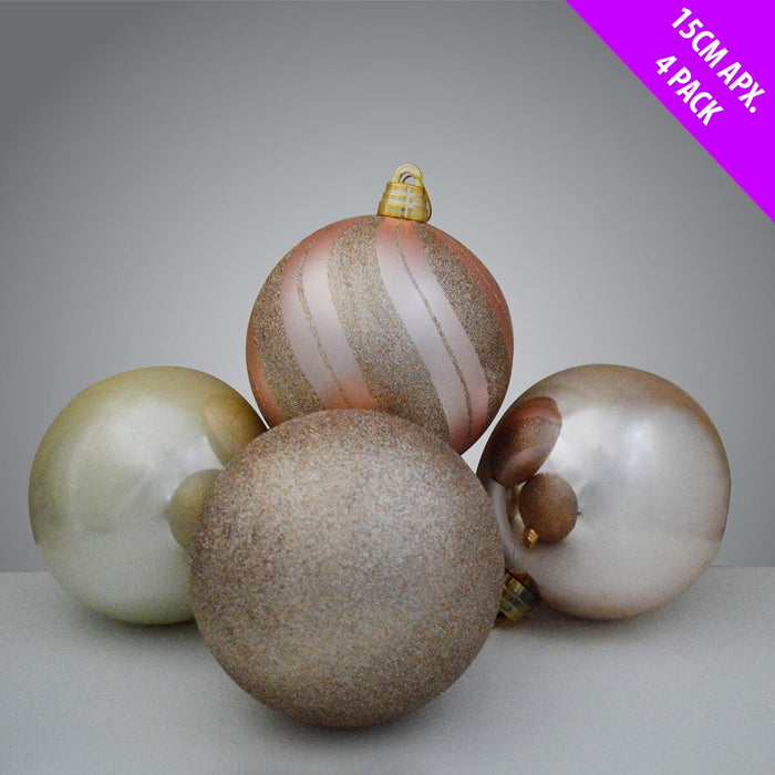 4 Giant Glittered And Shiny  Baubles x 15cm - Blush Rose