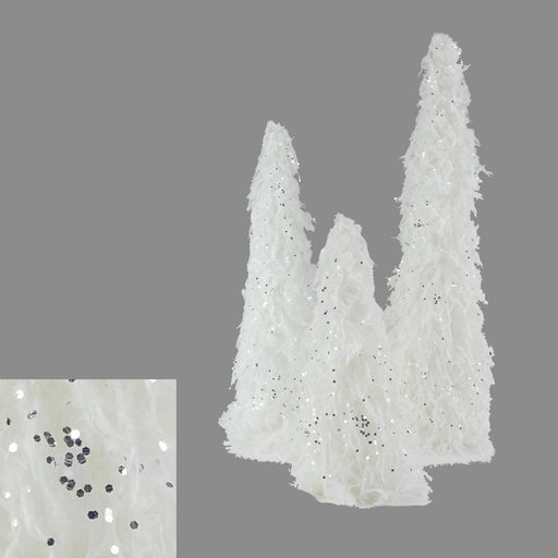 Set of 3 White Fur Snowy Deco Cones