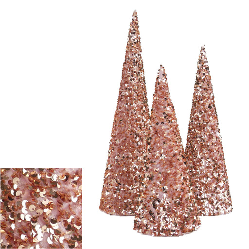 Set of 3 Glitter Deco Cones - Assorted Size - Blush