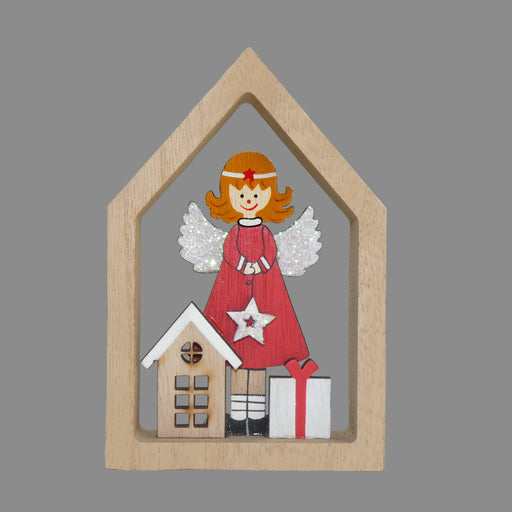Red Wooden Angel House - 8 x 12cm