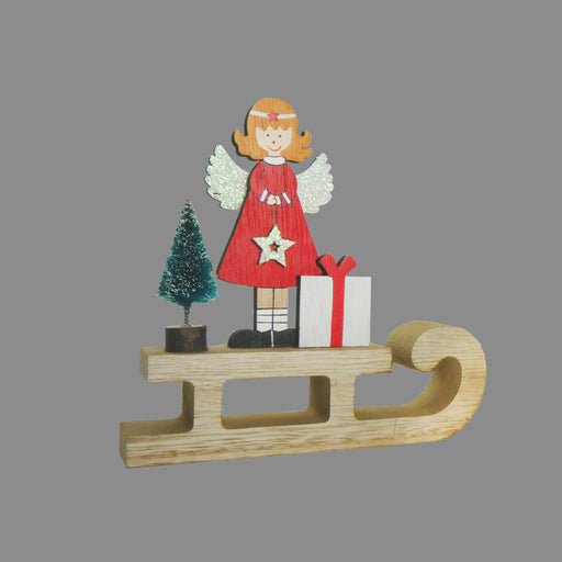 Wooden Sleigh With Angel 14 x 8.5cm 
