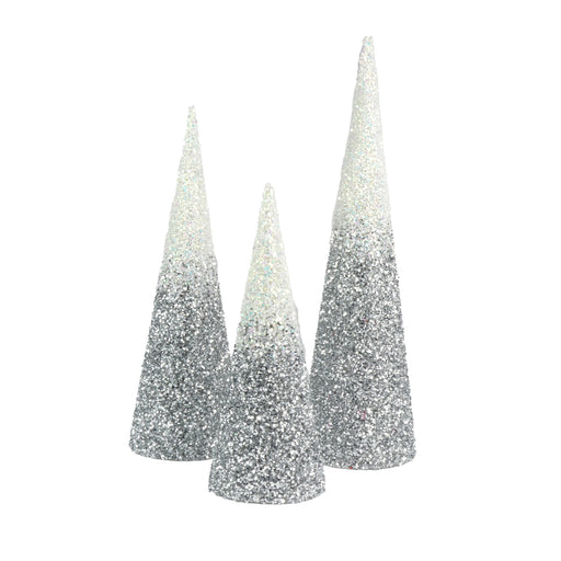 Set of 3 Glitter Deco Cones - Assorted Size - Graphite