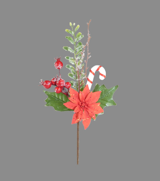 Candy Cane Poinsettia & Berry Pick x 23cm