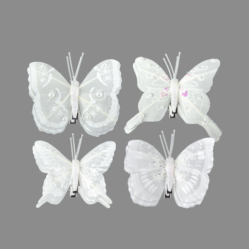 8 x White Feathered Butterflies - 8cm