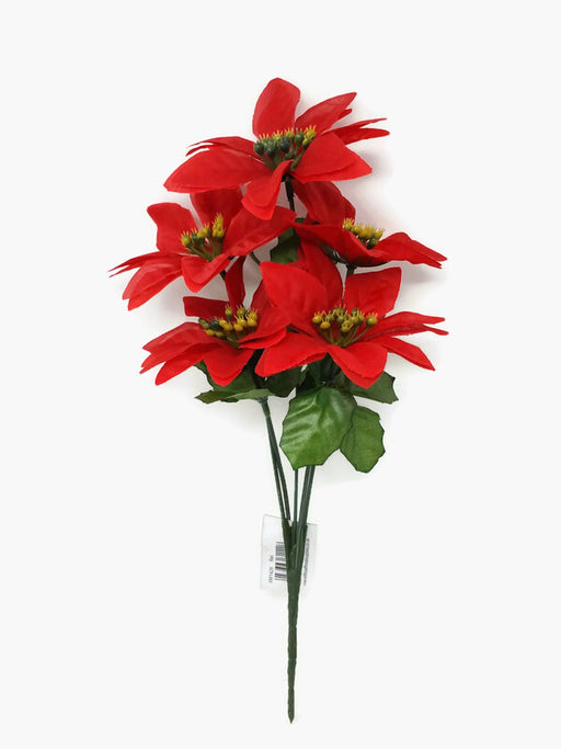 5 Head Poinsettia Bush x 33cm - Red