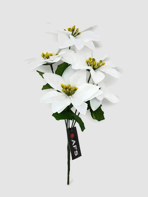 5 Head Poinsettia Bush x 33cm - White