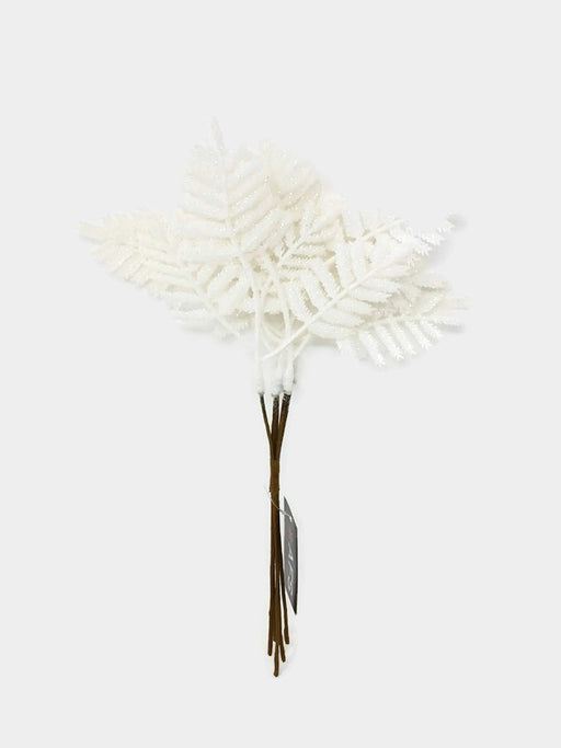  5 Stem Glitter Fern Bundle x 31cm - White