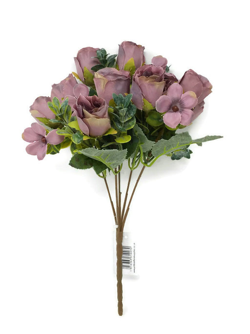 5 Stem Mini Rose Bud & Blossom Bush x 30cm - Light Purple
