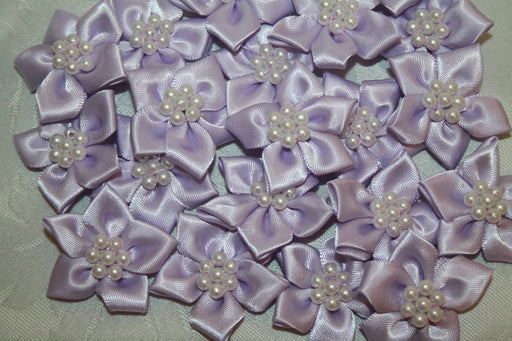 satin ribbon flower & pearl x20pcs Lilac