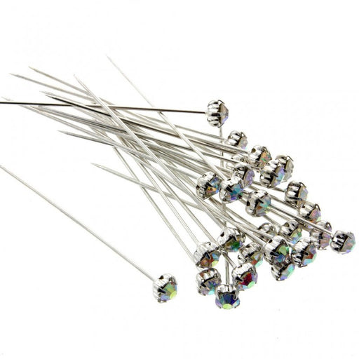 5mm Diamante Corsage Pins - 4cm pin - 12pcs per pk - Iridescent 