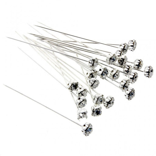 5mm Diamante Corsage Pins - 4cm pin - 12pcs per pk - Silver
