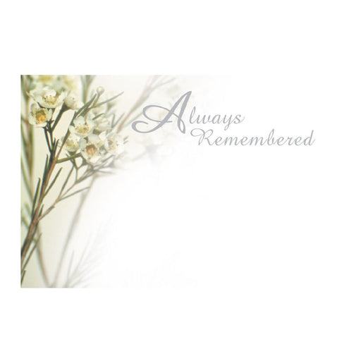Large Florist Sympathy Message Cards - 12.5 x 9cm -  Always Remembered White Flower