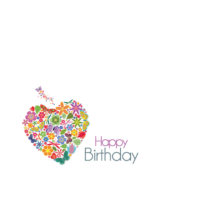 50 Florist Cards - Happy Birthday - Butterfly & Flower Heart