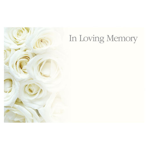 Large Florist Sympathy Message Cards - 12.5 x 9cm -  In Loving Memory White Rose Pattern