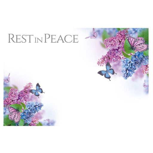 9 Large  Sympathy Message Cards - 12.5 x 9cm - Rest in Peace, Butterflies, Purple & Blue Flowers