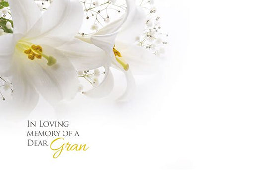 50 In Loving Memory  Florist Cards - White Lilies - Dear Gran