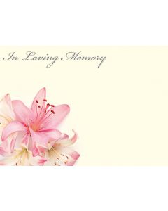 9 Large Florist Sympathy Message Cards - 12.5 x 9cm -  In Loving Memory Pink Lily