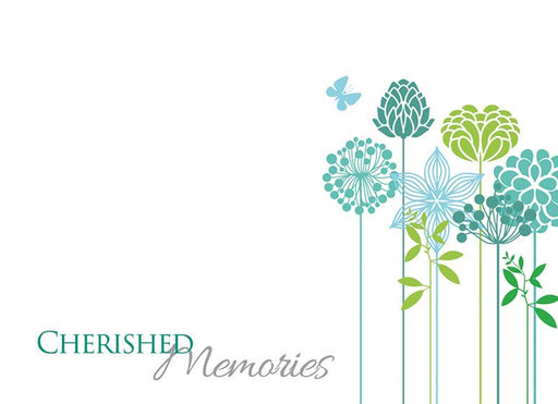 9 Large Sympathy Message Cards - 12.5 x 9cm -  Cherished Memories - Modern Flowers