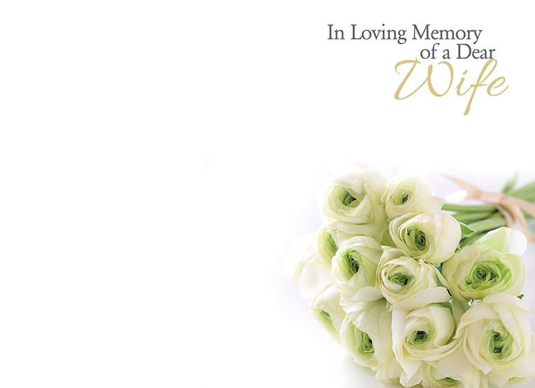 9 Large  Sympathy Message Cards - 12.5 x 9cm - In Loving Memory of a Dear Wife - Ranunculus