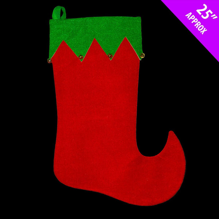 Green & Red Large Elf Stocking with Bells x 54cm