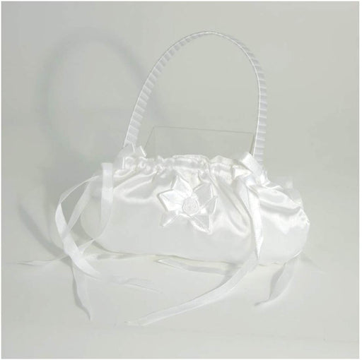 White Dolly Bag with Ribbons, Handle and Ribbon Rose