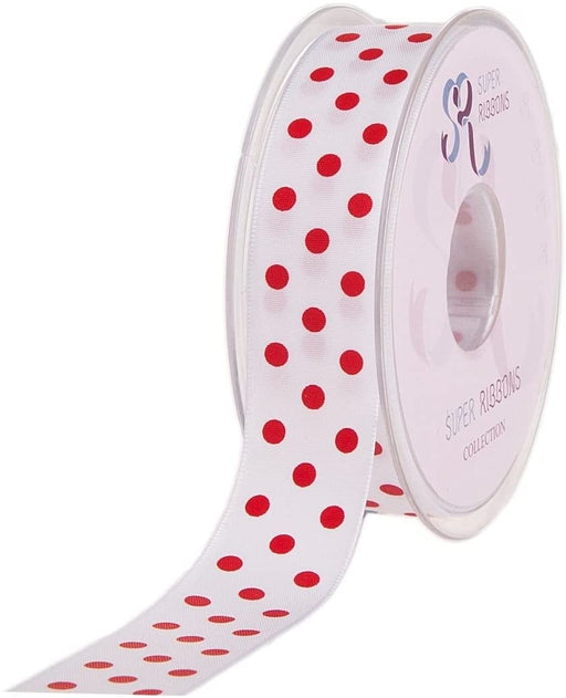 38mmx20m Polka Dot Ribbon White with Red Dots