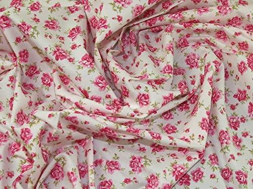 1M 100% Cotton Pink Rose on Ivory Fabric x 112cm / 44"