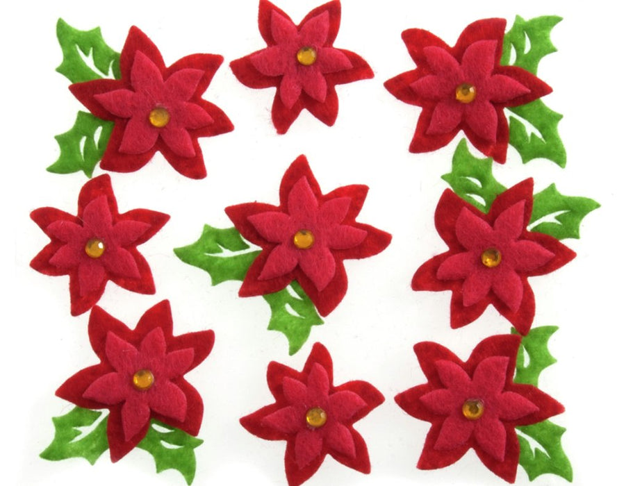 9 Self Adhesive Felt Poinsettias