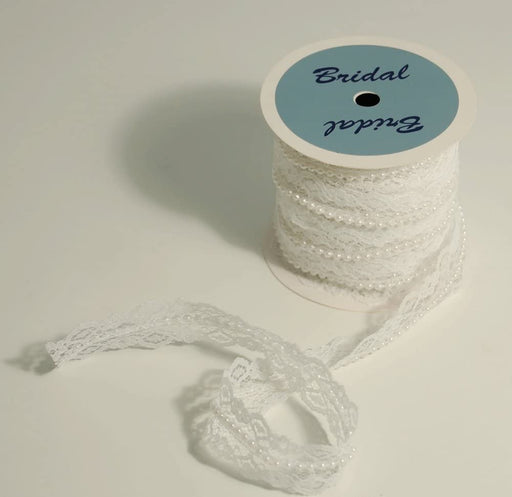 White Lace With Pearl Decoration 20mm x 10m