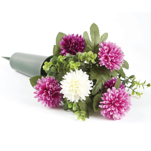 Everlasting Blooms - Grave Spike with Flowers - Pom Pom Dahlia & Boxwood