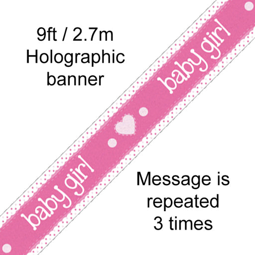 Baby Girl Holographic Foil Banner x 2.7m - Pink