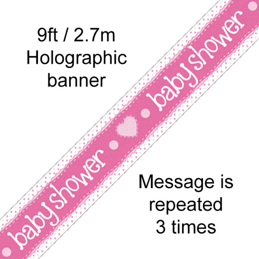Baby Shower Holographic Foil Banner x 2.7m - Pink