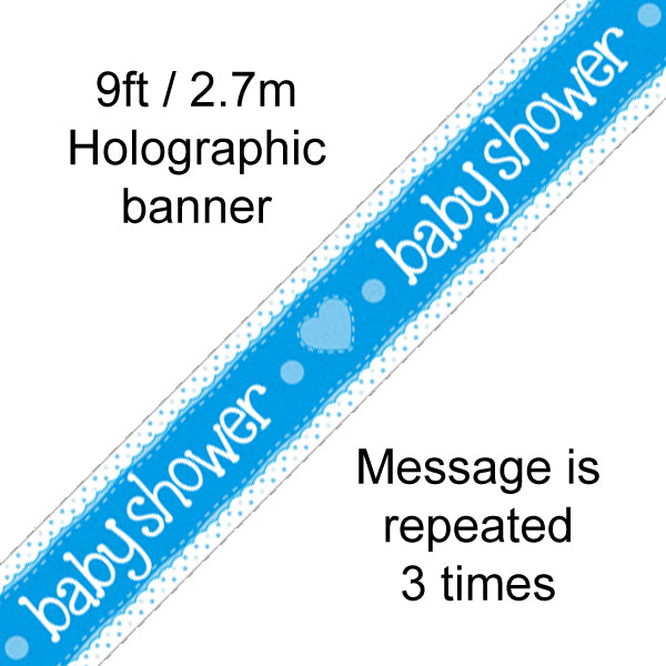 Baby Shower Holographic Foil Banner x 2.7m - Blue