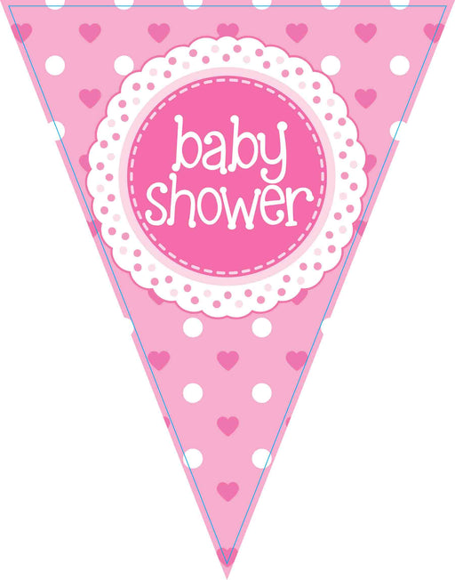 Party Bunting x 3.9m - Holographic Dot - 11 flags - Pink Baby Shower