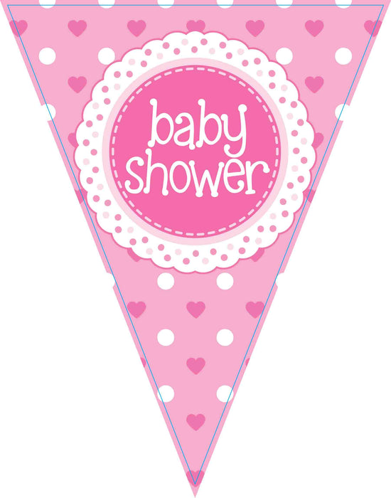 Party Bunting x 3.9m - Holographic Dot - 11 flags - Pink Baby Shower