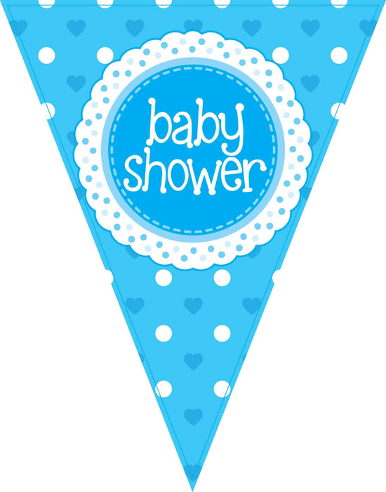 Party Bunting x 3.9m - Holographic Dot - 11 flags - Blue Baby Shower