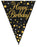 Party Bunting x 3.9m -  Holographic Dot - 11 flags - Black & Gold Happy Birthday
