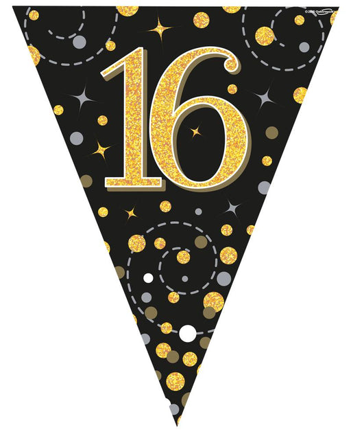 Party Bunting Sparkling Fizz Black & Gold Holographic - 11 flags - 3.9m - 16