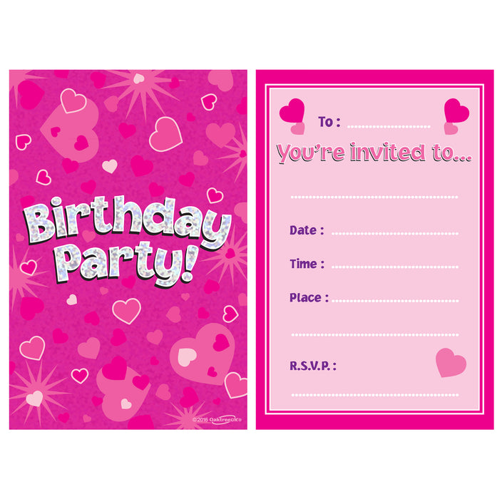Pink Birthday Holographic Invitations/envelopes 8pcs