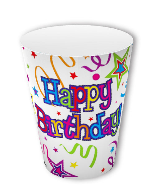 Pack of 8 Happy Birthday Ribbons & Stars Cups - 9oz/266ml