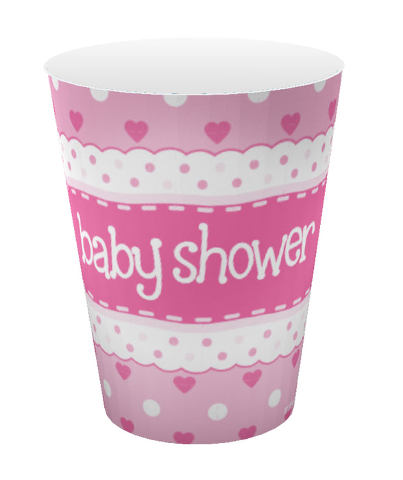 Pack of 8 Baby Shower Pink Heart & Dot Cups - 9oz/266ml 