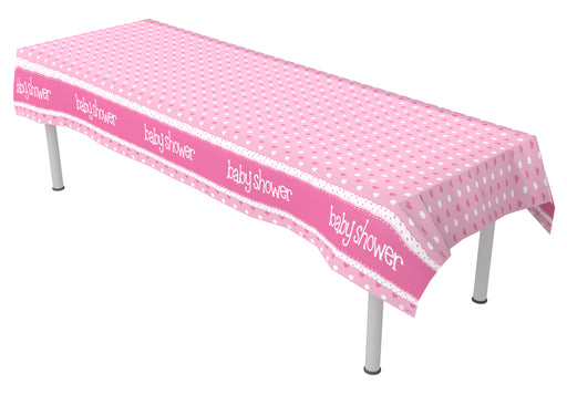 Baby Shower Pink Colourfast Plastic Table Cover - 137cm x 2.6m