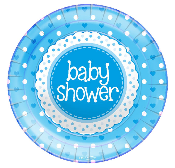 Pack of 8 Baby Shower Pink Heart & Dot Plates - 9inch/23cm